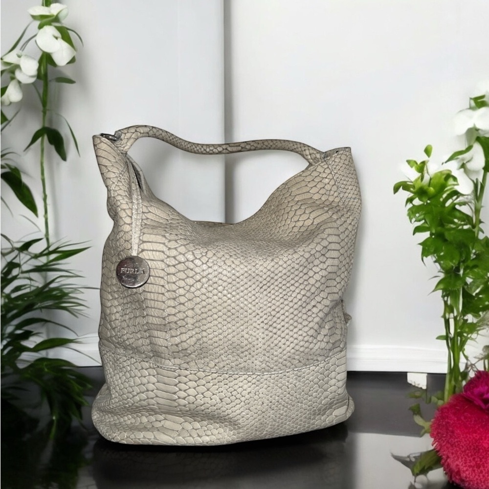 FURLA Snake embossed Leather Tote shoulder Bag - GORGEOUS CHARM